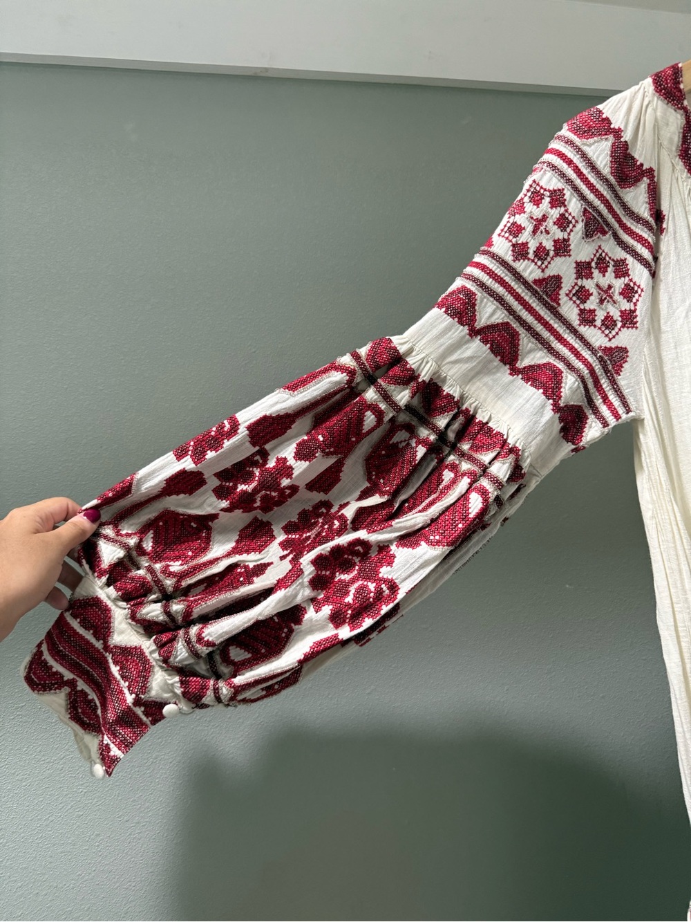 Embroidered Maxi Dress in Cream with Burgundy Accents **READ DESCRIPTION** - Picture 5 of 8